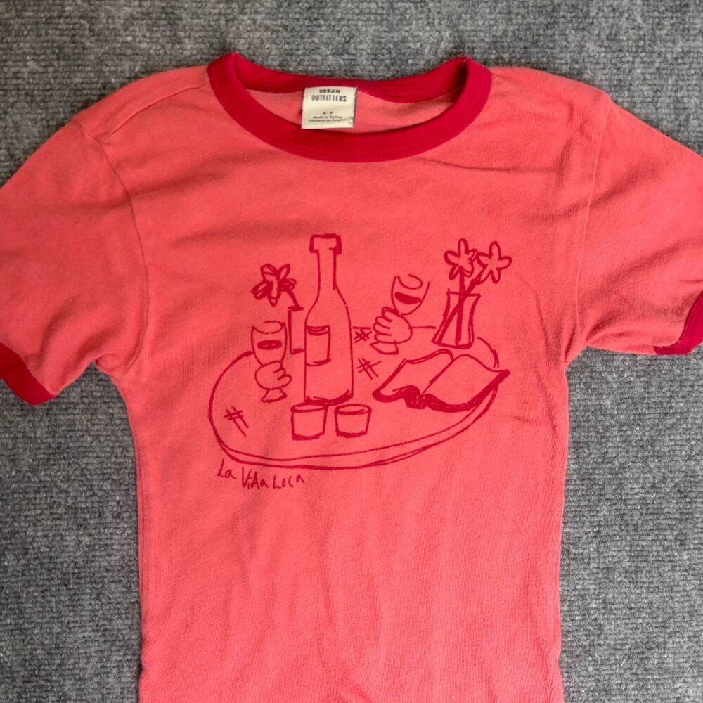 Urban Outfitters Pink Baby Tee Graphic La Vida Loca Cotton T Shirt Small Y2K